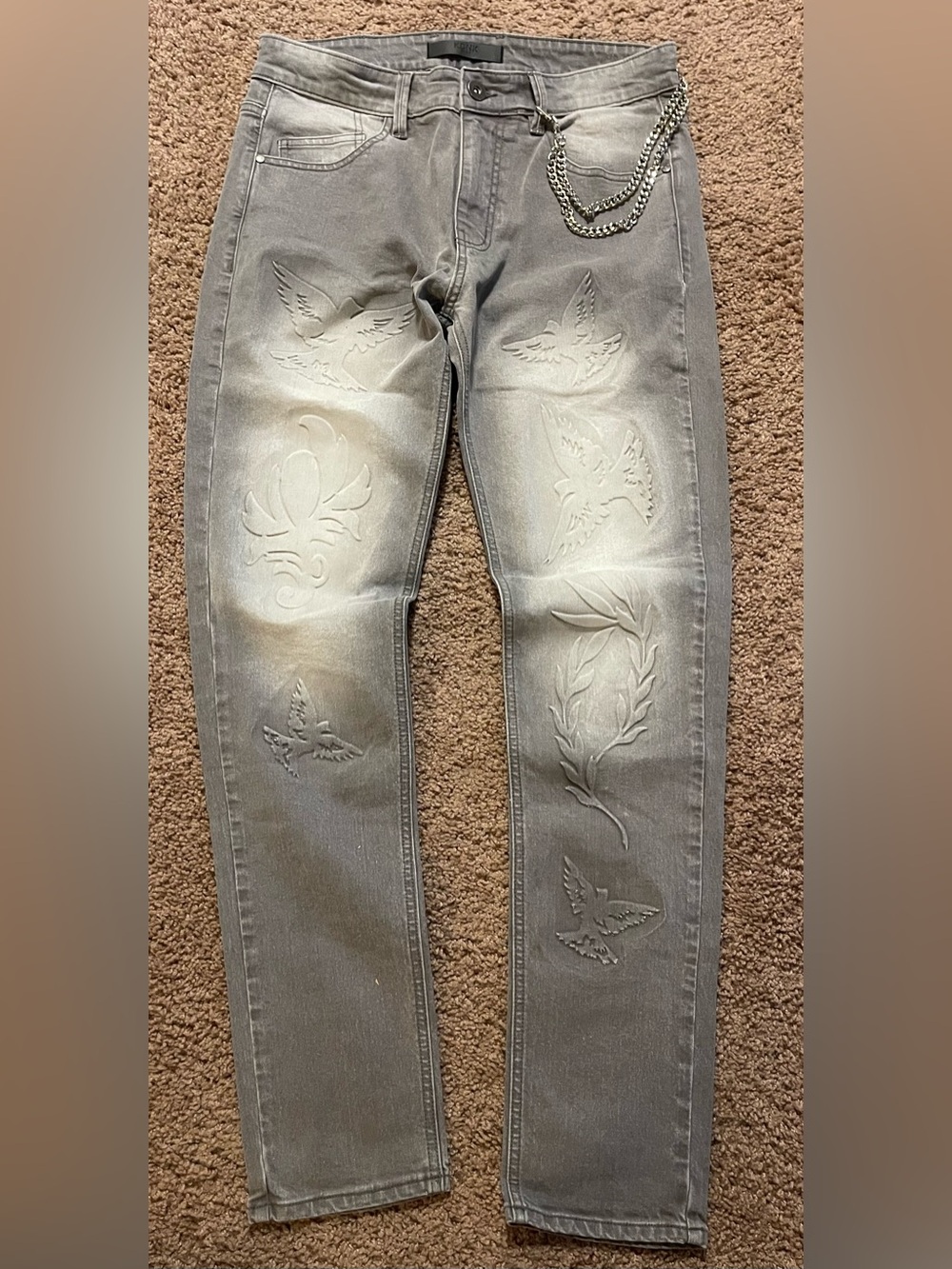 KDNK Men's Grey Embossed Slim Jeans NWOT